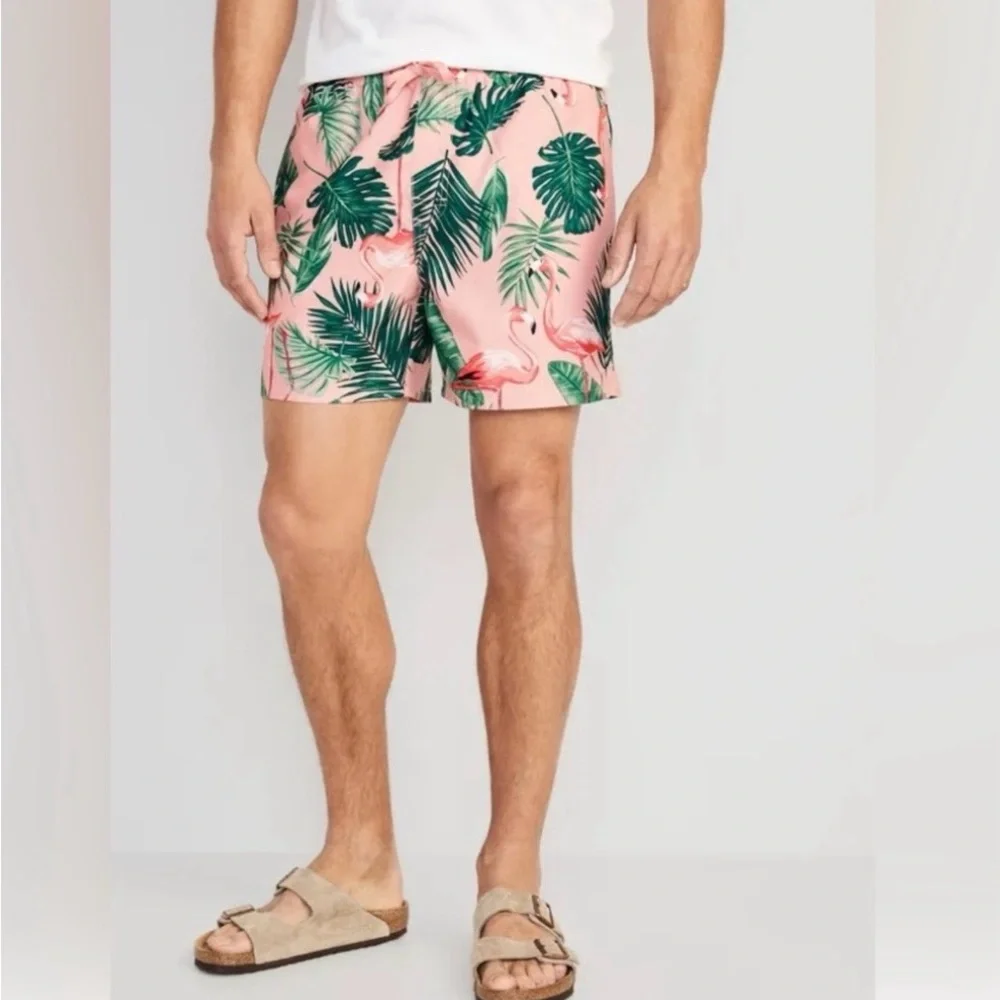 Matching Set: Old Navy Pink and Green Flamingo Swim‎ Trunks